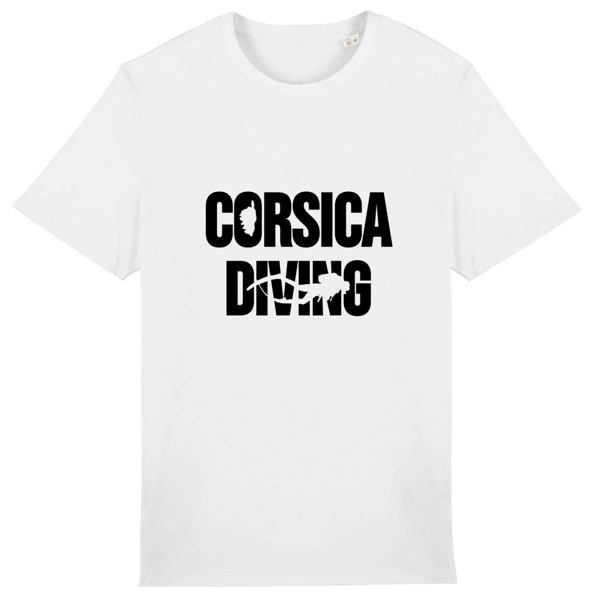 T-shirt blanc Corsica Diving T-shirt blanc Corsica Diving avec silhouette de plongeur et motif Corse intégré