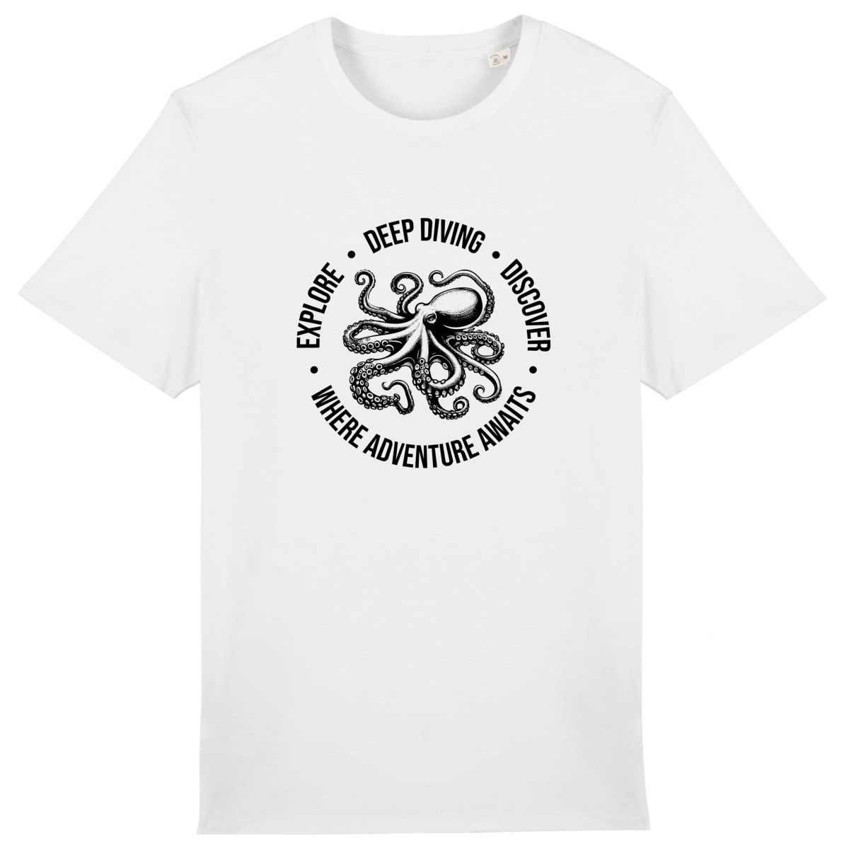 T-shirt blanc Deep Diving T-shirt blanc avec illustration de pieuvre et motif Deep Diving