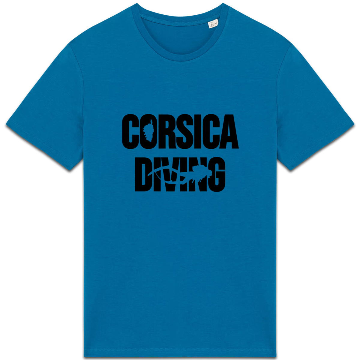 T-shirt bleu Corsica Diving T-shirt bleu Corsica Diving avec silhouette de plongeur et motif Corse intégré