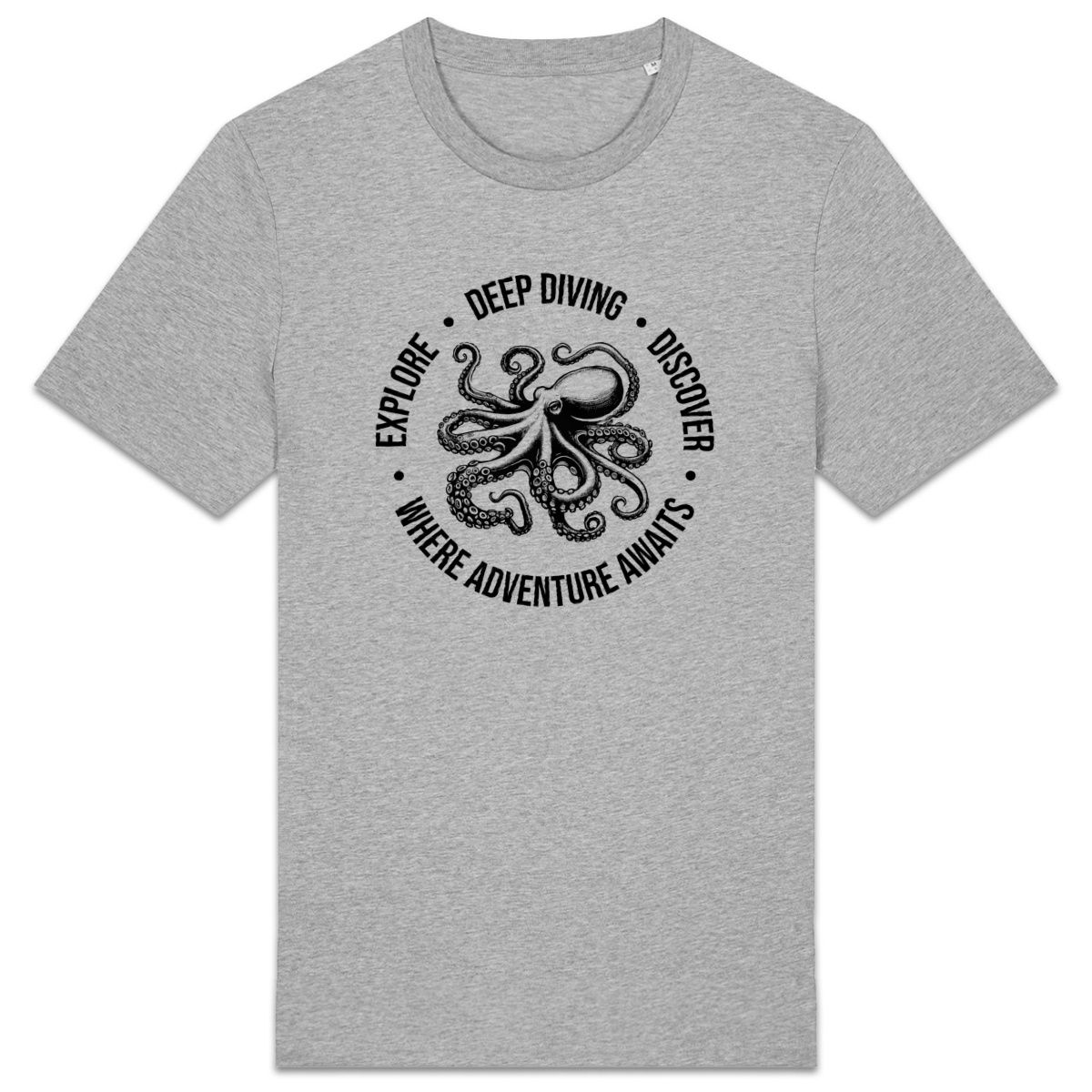 T-shirt gris Deep Diving T-shirt gris avec illustration de pieuvre et motif Deep Diving