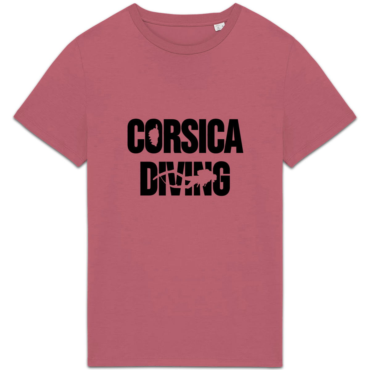 T-shirt rose Corsica Diving T-shirt vieux rose Corsica Diving avec silhouette de plongeur et motif Corse intégré