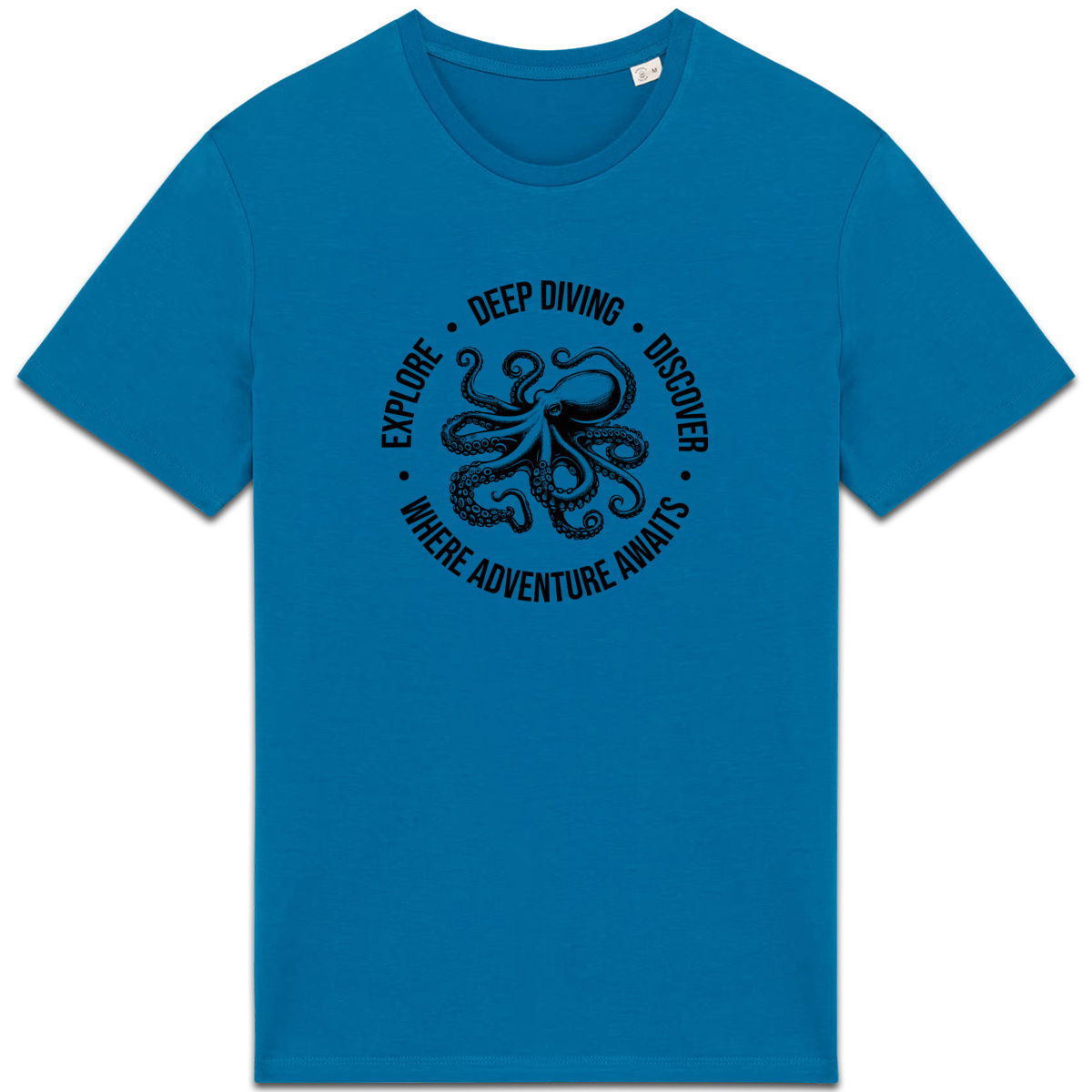 T-shirt bleu Deep Diving T-shirt bleu avec illustration de pieuvre et motif Deep Diving